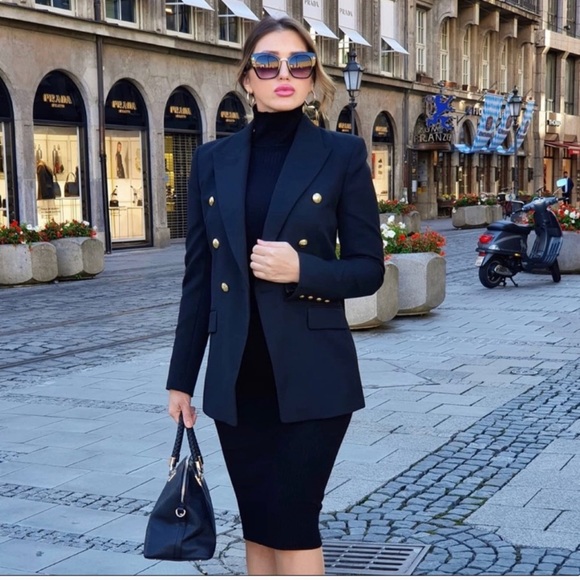 ZARA BALMAIN STYLE DOUBLE BREASTED BLAZER AND SHORTS GOLD BUTTONS - Picture 4 of 15